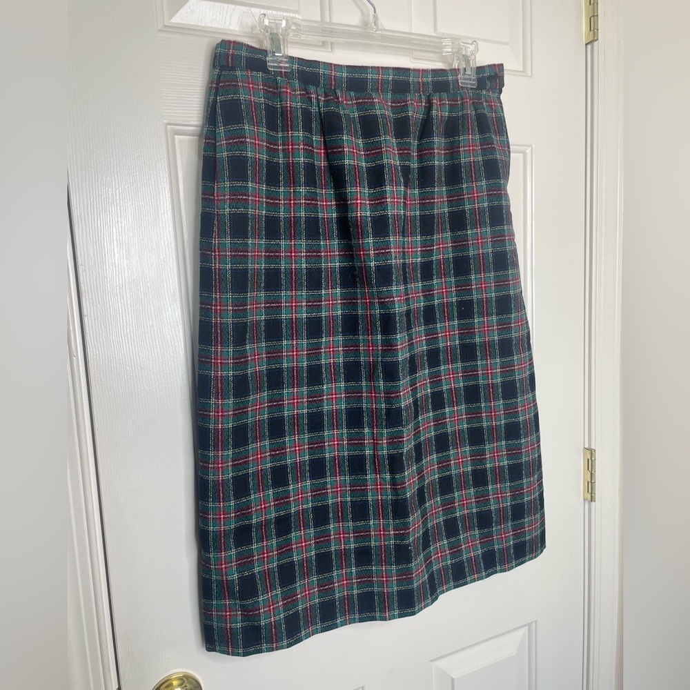 Vintage Pendleton Wool Plaid Skirt  black Stewart Tartan Knee Length | 12 - Picture 2 of 11